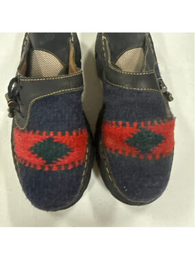 Women's Double-H Clogs, Black and Red, Patterned Wool and Leather